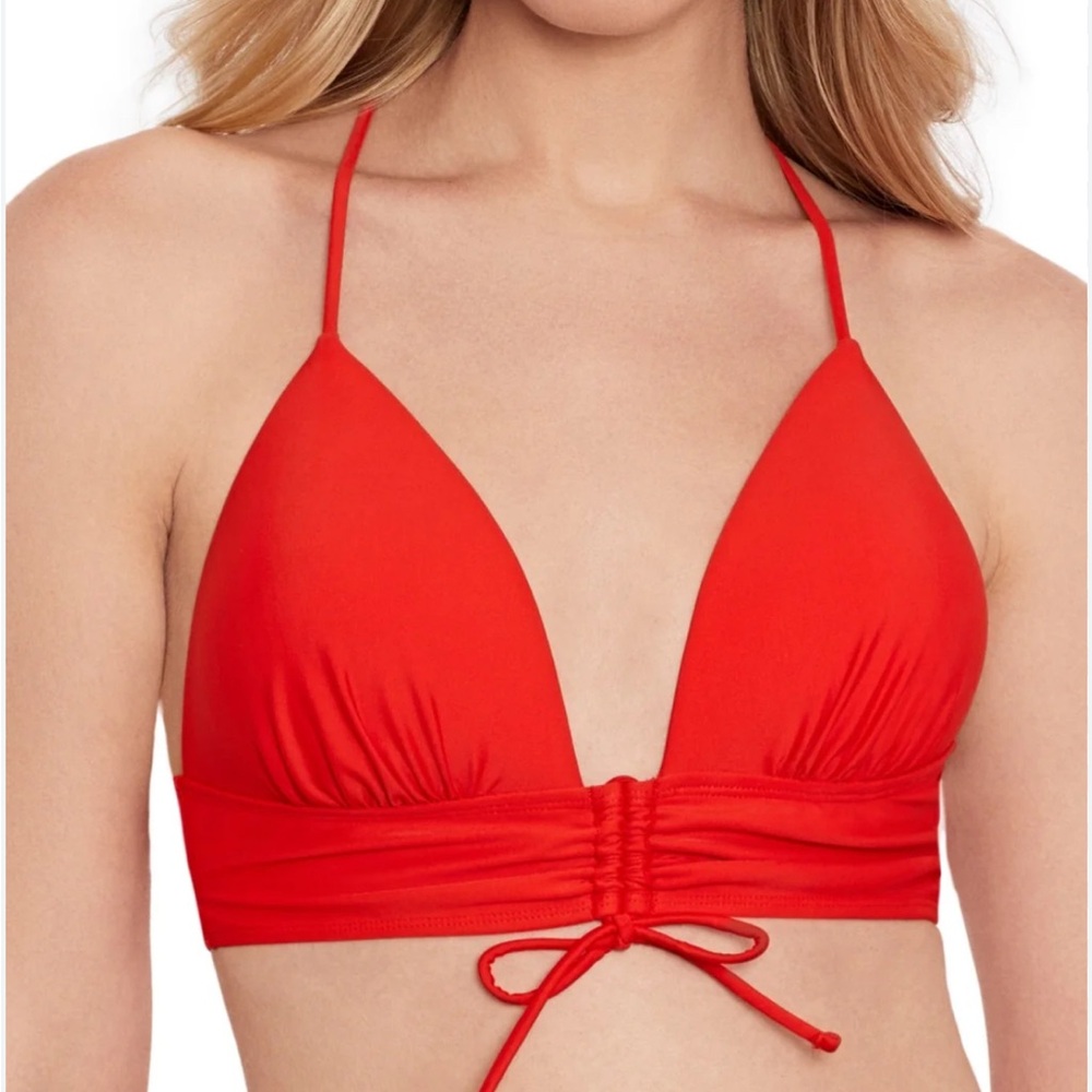 SALT + COVE Juniors V-NECK LACE-UP-BACK BIKINI TOP size XS NWT RED built in cups